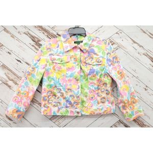 Ralph Lauren Jacket Womens Medium Watercolor Floral Denim Trucker Crop Jacket